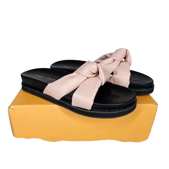 Chase And Chloe Camille-1 Nude Bow Slide‎ Sandals Puffy Knot Women 10 - Picture 2 of 16